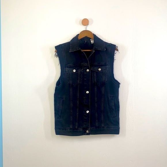 H&M - Y2K Black Stonewash Denim Sleeveless Vest Size XXS - Picture 1 of 10